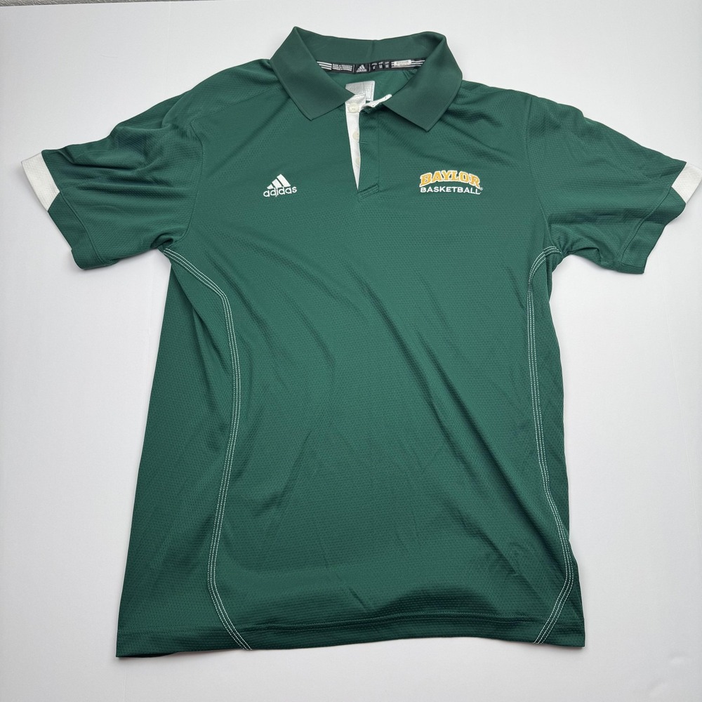 Baylor Bears Shirt Polo Mens Medium Green NCAA Basketball Adidas Short Sleeve